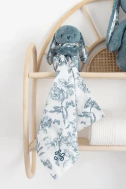 Augustin le Lapin Doudou imprimé inspiration Toile de Jouy bleu