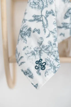 Augustin le Lapin Doudou imprimé inspiration Toile de Jouy bleu