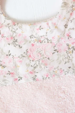 Bavoir Rose pâle imprimé fleuri jardin hivernal T2