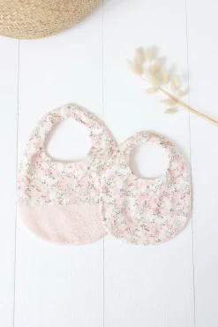 Bavoir Rose pâle imprimé fleuri jardin hivernal T2