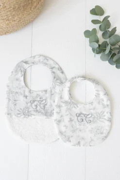 Bavoir Imprimé inspiration toile de jouy gris T2