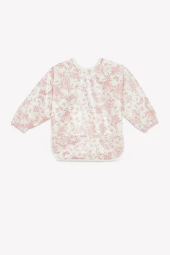 Bavoir à manches toile enduite Imprimé inspiration Toile de Jouy rose