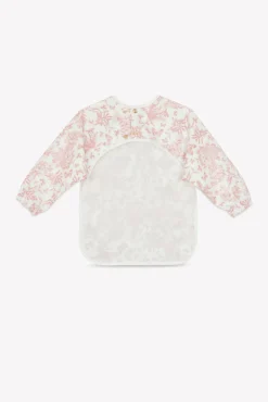 Bavoir à manches toile enduite Imprimé inspiration Toile de Jouy rose