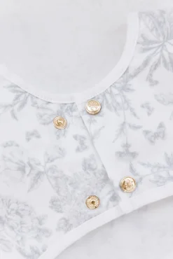 Bavoir à manches toile enduite Imprimé inspiration Toile de Jouy gris