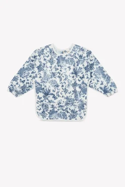 Bavoir à manches toile enduite Imprimé inspiration Toile de Jouy bleu
