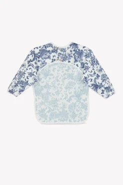 Bavoir à manches toile enduite Imprimé inspiration Toile de Jouy bleu