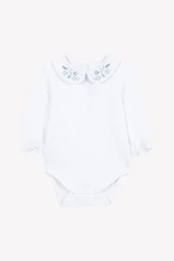 Body Vert d'eau broderie bouquet de fleurs