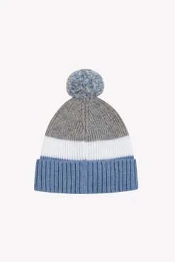 Bonnet Bleu grisé pompon