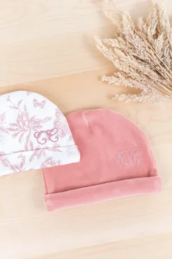 Bonnet Imprimé inspiration Toile de Jouy velours rose