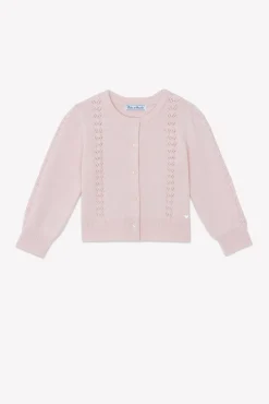 Cardigan Rose poudré en laine ajourée