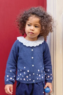 Cardigan Myosotis broderie rose pâle