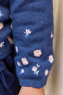 Cardigan Myosotis broderie rose pâle