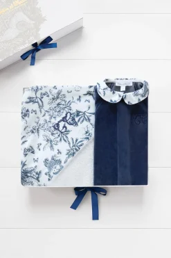 Coffret Naissance Toile de Jouy bleu
