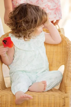 Combinaison longue Vert d'eau inspiration Toile de Jouy