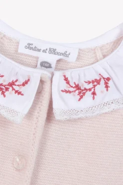 Combinaison longue Rose pâle col broderie