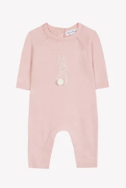 Combinaison longue Rose pâle broderie lapin