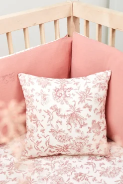 Coussin réversible Imprimé inspiration Toile de Jouy rose