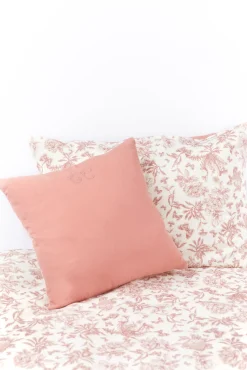 Coussin réversible Imprimé inspiration Toile de Jouy rose