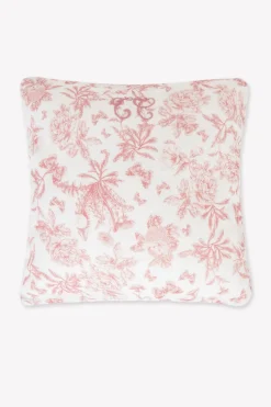 Coussin réversible Imprimé inspiration Toile de Jouy rose