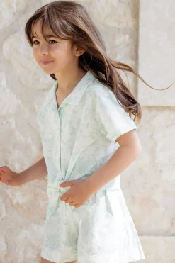 Ensemble court Vert d'eau inspiration Toile de Jouy