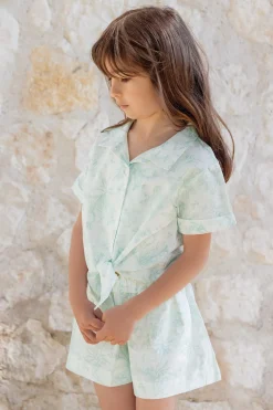 Ensemble court Vert d'eau inspiration Toile de Jouy