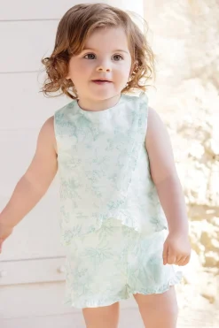 Ensemble court Vert d'eau inspiration Toile de Jouy