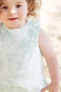 Ensemble court Vert d'eau inspiration Toile de Jouy