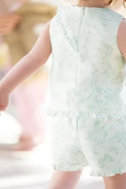 Ensemble court Vert d'eau inspiration Toile de Jouy