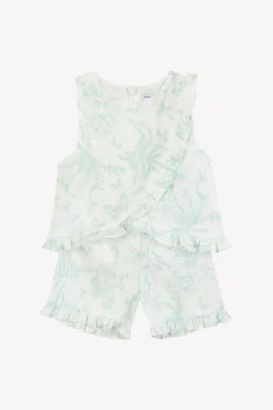 Ensemble court Vert d'eau inspiration Toile de Jouy