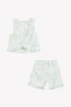 Ensemble court Vert d'eau inspiration Toile de Jouy