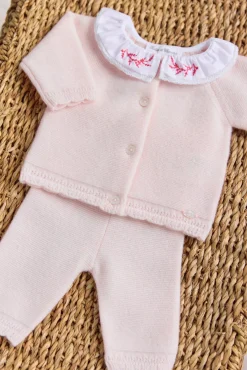 Ensemble long Rose pâle col volanté