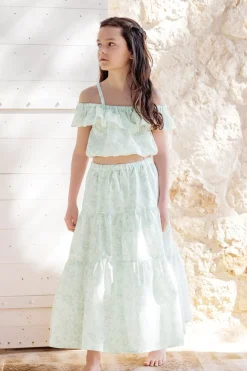 Ensemble long Vert d'eau inspiration Toile de Jouy