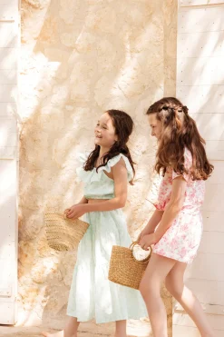 Ensemble long Vert d'eau inspiration Toile de Jouy