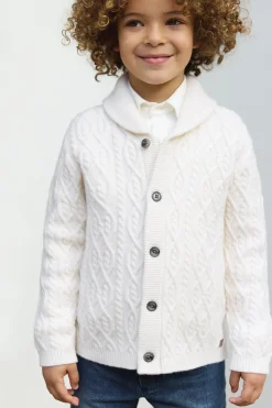 Gilet Ecru col châle maille torsadée