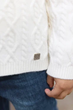 Gilet Ecru col châle maille torsadée