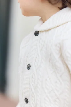 Gilet Ecru col châle maille torsadée