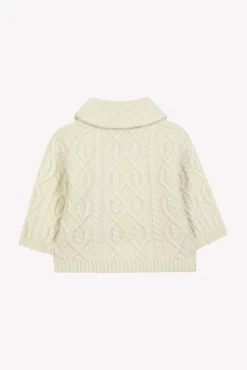 Gilet Ecru col châle maille torsadée