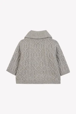 Gilet Bleu glacier col châle maille torsadée