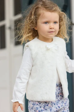 Gilet Ecru imitation fourrure avec nœud