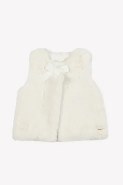 Gilet Ecru imitation fourrure avec nœud