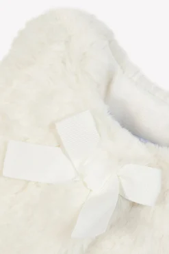 Gilet Ecru imitation fourrure avec nœud