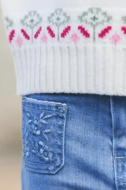 Jean Bleu évasé broderie