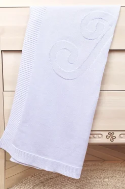 Plaid coton cachemire Bleu ciel brodé TC