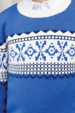 Pull Bleu électrique motif jacquard