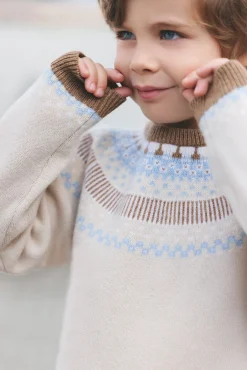 Pull Beige chiné motif jacquard