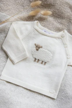 Pull Ecru broderie mouton