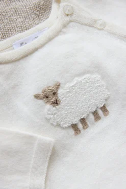 Pull Ecru broderie mouton