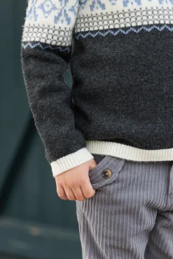 Pull Gris foncé chiné motif jacquard