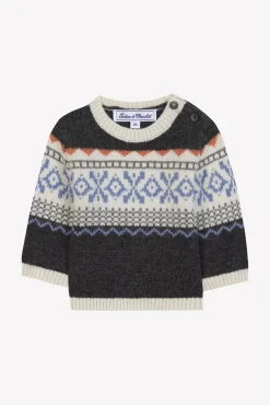 Pull Gris foncé chiné motif jacquard