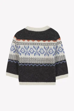 Pull Gris foncé chiné motif jacquard